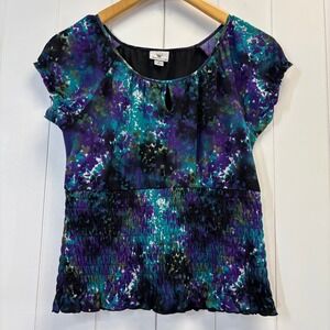 Worthington Y2K Boho Smocked Lettuce Hem Top Womens Size M Fairy Grunge Edgy